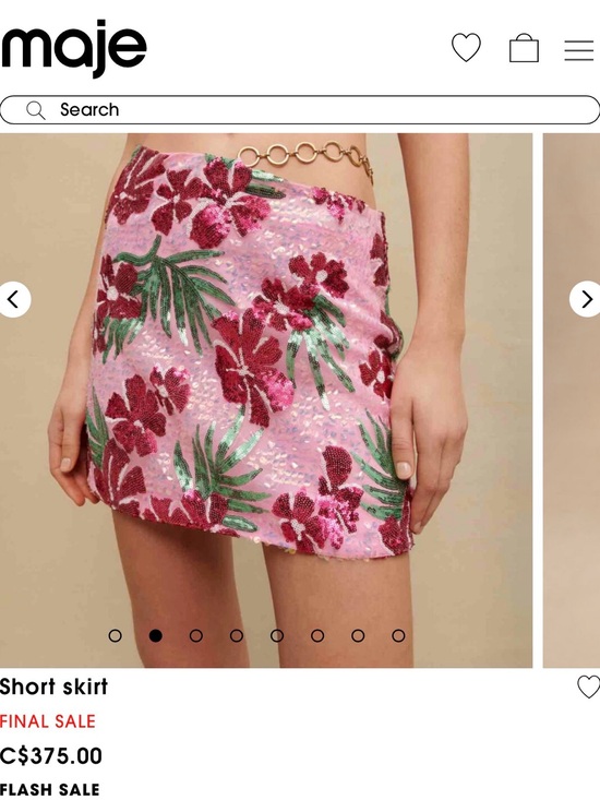Maje Dresses & Skirts - Maje Pink Sequin Floral Mini Skirt with Green Leaf Motif